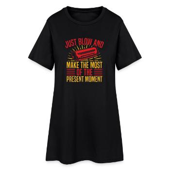 Funny Harmonica Player Just Blow & Present Moment - Frauen T-Shirt-Kleid - Schwarz - Vorne