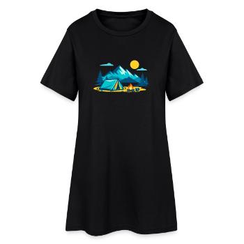 Mountain tent camping under sunny mountain scenery - Women’s T-Shirt Dress - black - Front