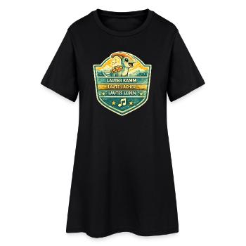 Dino Badge Lautes Leben - Frauen T-Shirt-Kleid - Schwarz - Vorne