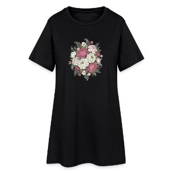Bouquet de roses vintage rose blanc - Robe T-shirt Femme - noir - Devant