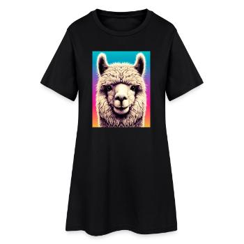 Alpaka - Frauen T-Shirt-Kleid - Schwarz - Vorne
