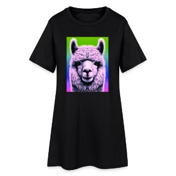 Alpaka - Frauen T-Shirt-Kleid - Schwarz - Vorne