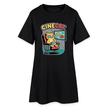 CineKat Kino-Katze Popcorn - Frauen T-Shirt-Kleid - Schwarz - Vorne