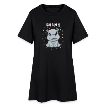 Ich bin 1 - Süßes Nilpferd zum 1. Geburtstag - Frauen T-Shirt-Kleid - Schwarz - Vorne