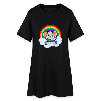 Nuage arc-en-ciel Bébé Éléphant Coloré - Robe T-shirt Femme - noir - Devant