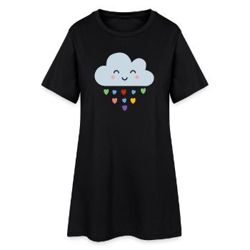 Mignons nuages en forme de cœurs arc-en-ciel Kawaii Happy Mood Design - Robe T-shirt Femme - noir - Devant