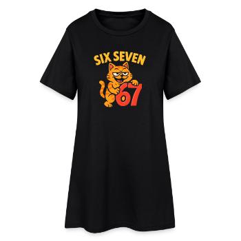 Six Seven Katze 67 Italian Brainrot Humor - Frauen T-Shirt-Kleid - Schwarz - Vorne