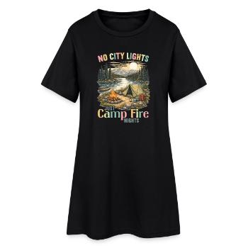 Camping Lagerfeuer Camper Outdoor Nature Berge - Frauen T-Shirt-Kleid - Schwarz - Vorne