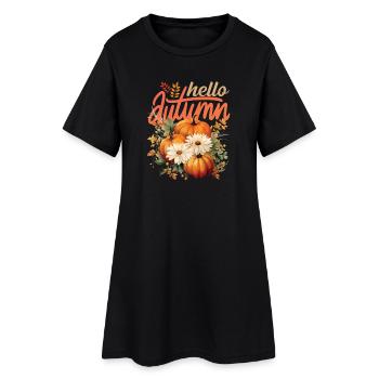 Hallo Herbst-Kürbisstrauß - Frauen T-Shirt-Kleid - Schwarz - Vorne