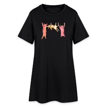 T-shirt chat, corde à linge amusante, imprimé animal - Robe T-shirt Femme - noir - Devant
