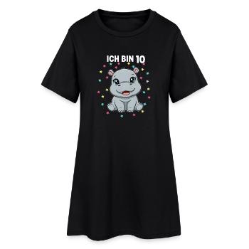 Ich bin 10 - Süßes Nilpferd zum 10. Geburtstag - Frauen T-Shirt-Kleid - Schwarz - Vorne