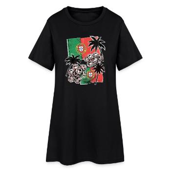 Portugal Flagge Palmen - Frauen T-Shirt-Kleid - Schwarz - Vorne
