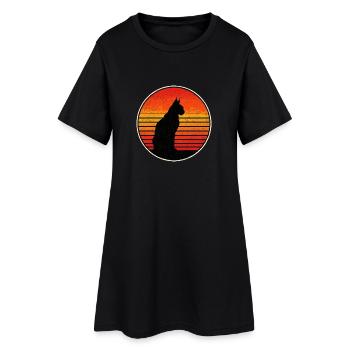 Luchs Katze Retro Wildkatze Design Naturfreund - Frauen T-Shirt-Kleid - Schwarz - Vorne