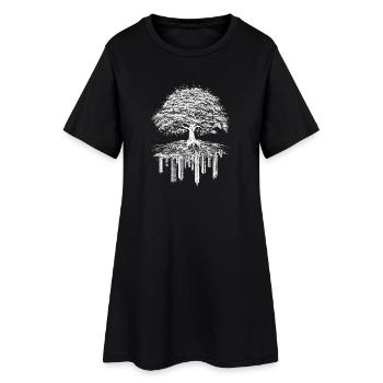 Baum Zerbröckelnde Stadt-Camping Naturliebhaber - Frauen T-Shirt-Kleid - Schwarz - Vorne