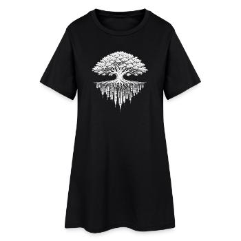 Baum Zerbröckelnde Stadt-Camping Naturliebhaber - Frauen T-Shirt-Kleid - Schwarz - Vorne