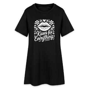 Kiss motif with floral frame - Women’s T-Shirt Dress - black - Front