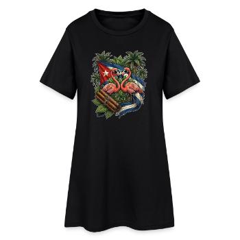 Flamant flamant drapeau cubain - Robe T-shirt Femme - noir - Devant