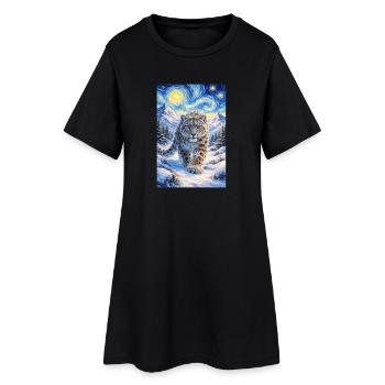 Léopard des neiges dans la forêt stellaire - Robe T-shirt Femme - noir - Devant