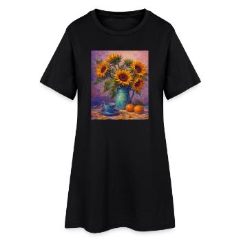 Graphismes de tournesols jaunes Fleurs de tournesol - Robe T-shirt Femme - noir - Devant
