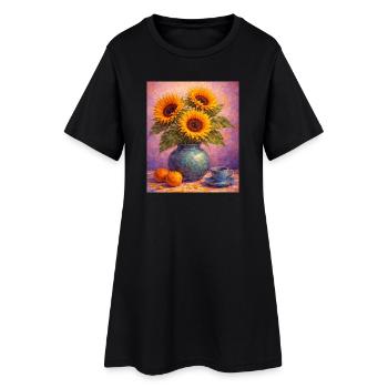 Graphismes de tournesols jaunes Fleurs de tournesol - Robe T-shirt Femme - noir - Devant