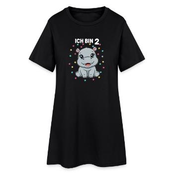 Ich bin 2 - Süßes Nilpferd zum 2. Geburtstag - Frauen T-Shirt-Kleid - Schwarz - Vorne