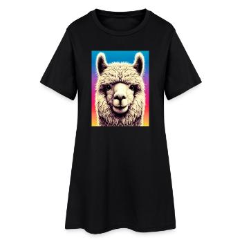 Alpaka - Frauen T-Shirt-Kleid - Schwarz - Vorne