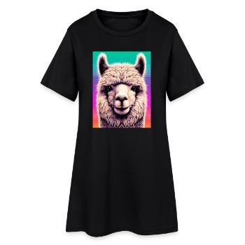 Alpaka - Frauen T-Shirt-Kleid - Schwarz - Vorne