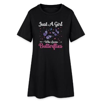 Fille qui aime les papillons - Robe T-shirt Femme - noir - Devant