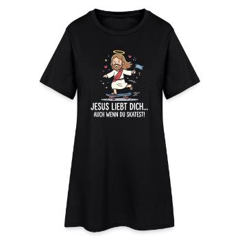 Jesus liebt dich beim Skaten - Frauen T-Shirt-Kleid - Schwarz - Vorne