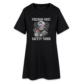 La liberté d’abord, la sécurité troisièmement, Lin - Robe T-shirt Femme - noir - Devant