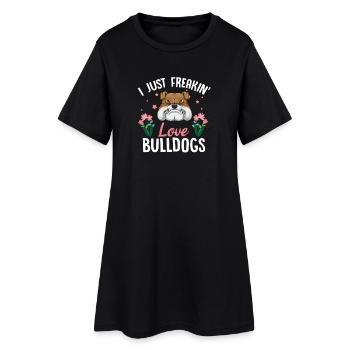 Ich liebe Bulldogs-Grafik einfach - Frauen T-Shirt-Kleid - Schwarz - Vorne
