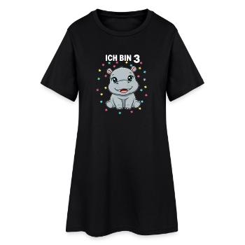 Ich bin 3 - Süßes Nilpferd zum 3. Geburtstag - Frauen T-Shirt-Kleid - Schwarz - Vorne