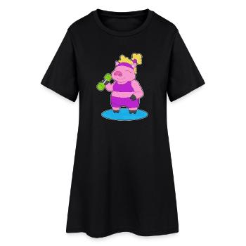 Bodybuilder cochon avec haltères - Robe T-shirt Femme - noir - Devant