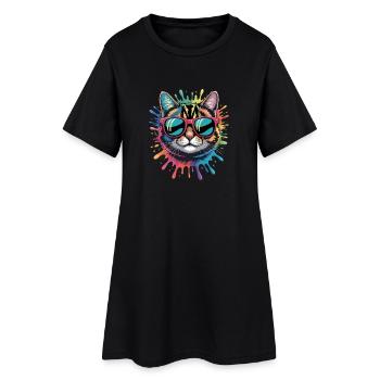 Bunte Katze Wasserfarben Spritzer Graffiti - Frauen T-Shirt-Kleid - Schwarz - Vorne
