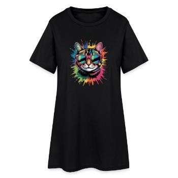 Bunte Katze Wasserfarben Spritzer Graffiti - Frauen T-Shirt-Kleid - Schwarz - Vorne