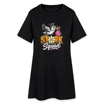 Stork Squad: Fröhlicher Storch - Frauen T-Shirt-Kleid - Schwarz - Vorne