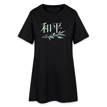 Frieden und Bambus: Harmonie Grafik - Frauen T-Shirt-Kleid - Schwarz - Vorne