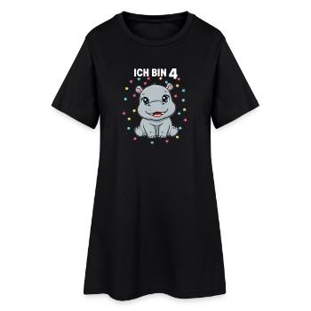 Ich bin 4 - Süßes Nilpferd zum 4. Geburtstag - Frauen T-Shirt-Kleid - Schwarz - Vorne