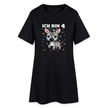 Ich bin 4 - Süßes Zebra zum 4. Geburtstag - Frauen T-Shirt-Kleid - Schwarz - Vorne