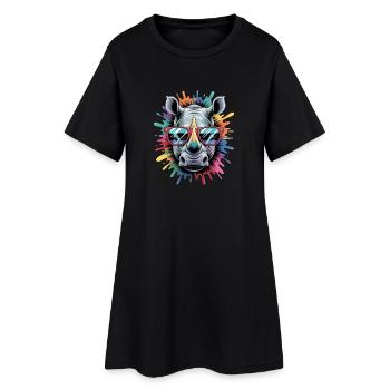 Éclaboussure colorée Rhino-Rhino Aquarelle - Robe T-shirt Femme - noir - Devant