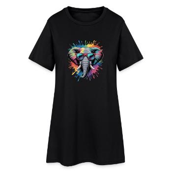 Bunter Elefant Wasserfarben Spritzer - Frauen T-Shirt-Kleid - Schwarz - Vorne