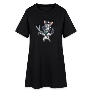 Dessin animé du coiffeur zèbre - Robe T-shirt Femme - noir - Devant