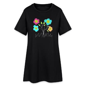 Colorful flowers sketch in the garden - Women’s T-Shirt Dress - black - Front