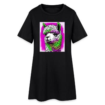 Alpaka - Frauen T-Shirt-Kleid - Schwarz - Vorne