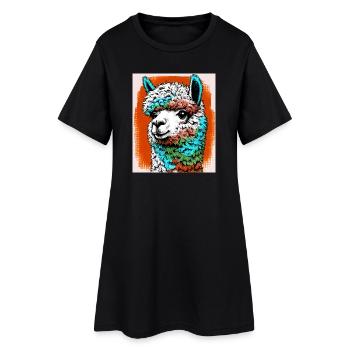 Alpaka - Frauen T-Shirt-Kleid - Schwarz - Vorne