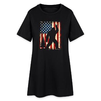 Bigfoot Rock sur le bouclier, Sasquatch Yeti Drapeau USA - Robe T-shirt Femme - noir - Devant
