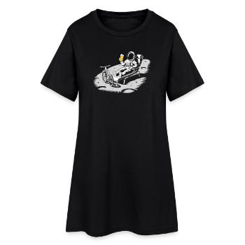 Astronaute qui se détend sur la Lune en buvant de la bière - Robe T-shirt Femme - noir - Devant