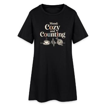 Compter confortablement | Tricoter de la laine de café - Robe T-shirt Femme - noir - Devant