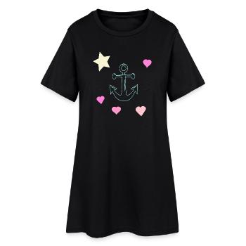 Pastel Anchor Doodle with Hearts and Star - Women’s T-Shirt Dress - black - Front