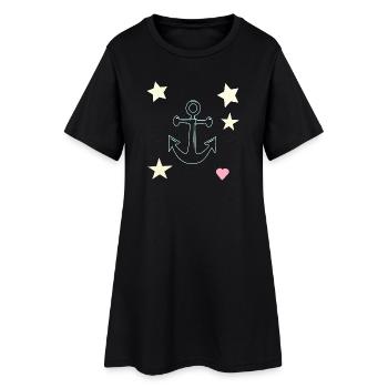 Anchor Hand Drawing with Star Heart - Women’s T-Shirt Dress - black - Front